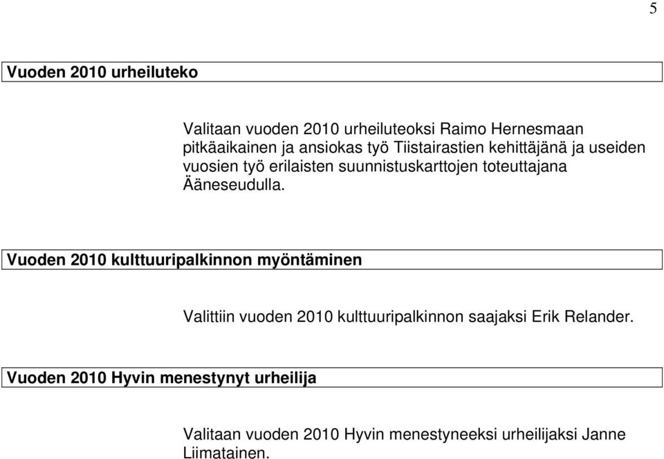 Vuoden 2010 kulttuuripalkinnon myöntäminen Valittiin vuoden 2010 kulttuuripalkinnon saajaksi Erik Relander.