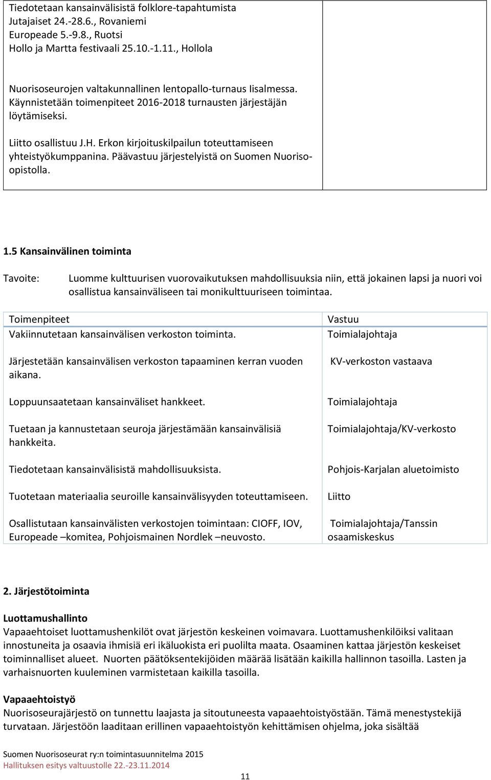 Päävastuu järjestelyistä on Suomen Nuorisoopistolla. 1.