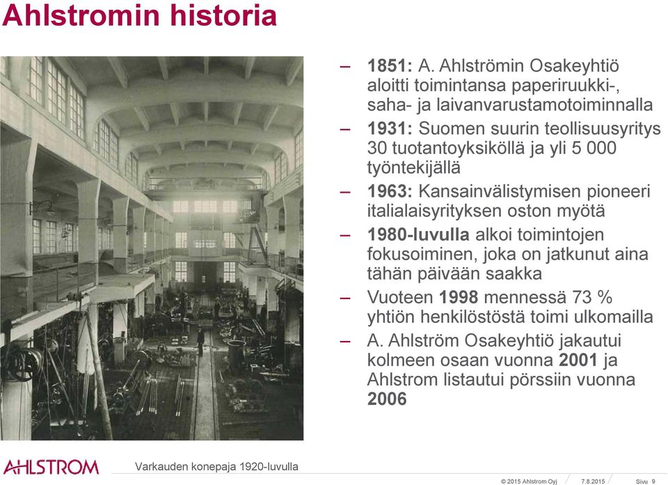 tuotantoyksiköllä ja yli 5 000 työntekijällä 1963: Kansainvälistymisen pioneeri italialaisyrityksen oston myötä 1980-luvulla alkoi toimintojen