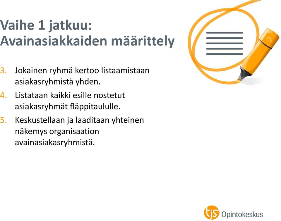 Listataan kaikki esille nostetut asiakasryhmät fläppitaululle.