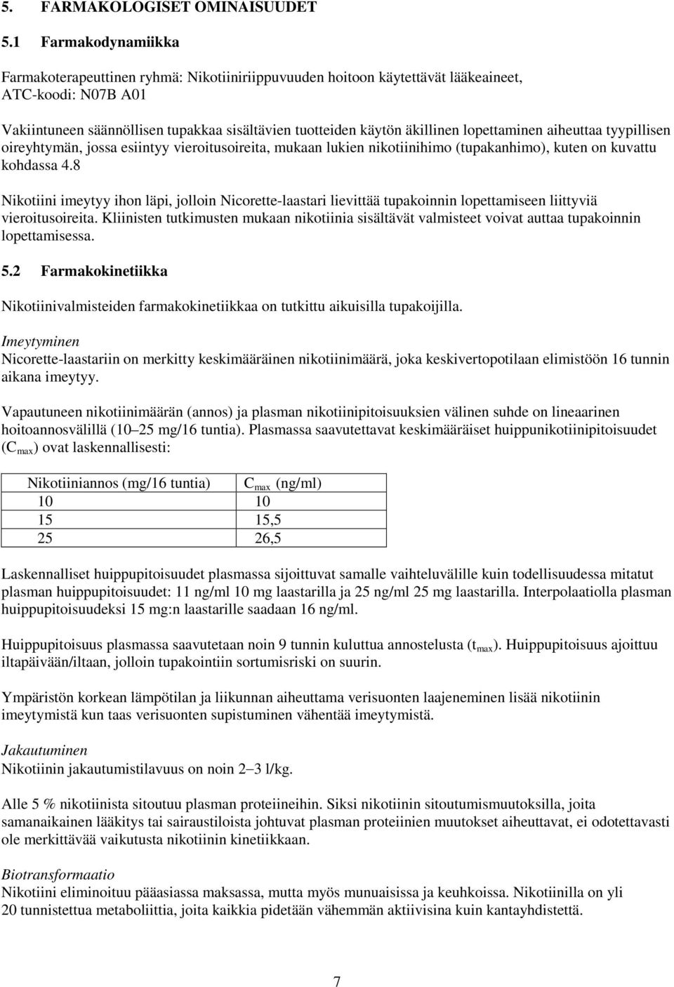 lopettaminen aiheuttaa tyypillisen oireyhtymän, jossa esiintyy vieroitusoireita, mukaan lukien nikotiinihimo (tupakanhimo), kuten on kuvattu kohdassa 4.