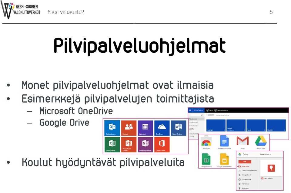 pilvipalveluohjelmat ovat ilmaisia Esimerkkejä