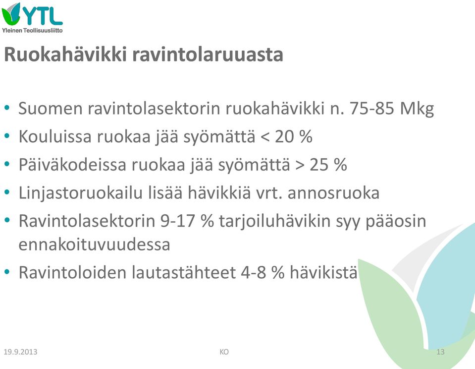 25 % Linjastoruokailu lisää hävikkiä vrt.