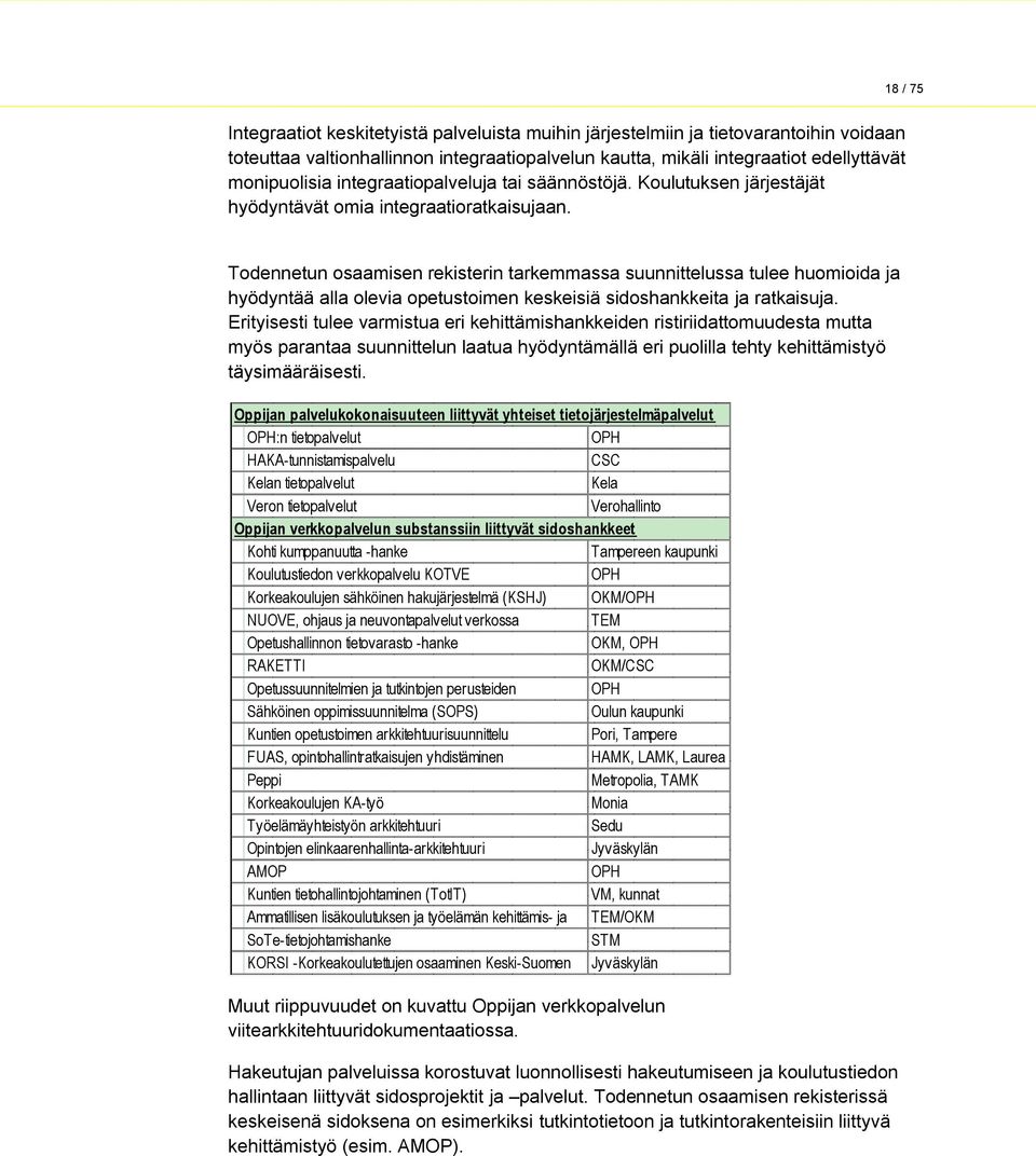 Todennetun osaamisen rekisterin tarkemmassa suunnittelussa tulee huomioida ja hyödyntää alla olevia opetustoimen keskeisiä sidoshankkeita ja ratkaisuja.