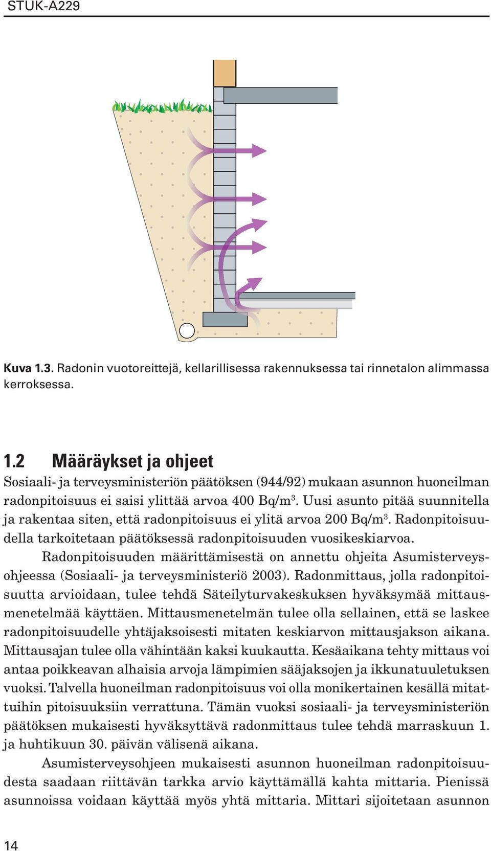 Radonpitoisuuden määrittämisestä on annettu ohjeita Asumisterveysohjeessa (Sosiaali- ja terveysministeriö 2003).