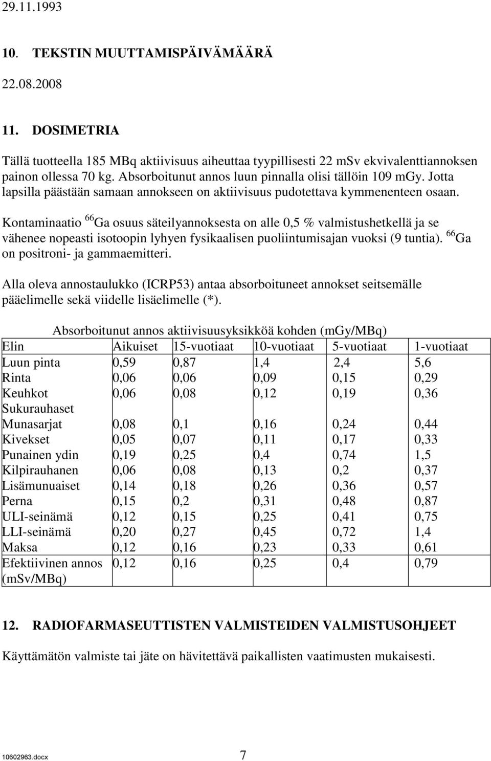 Kontaminaatio 66 Ga osuus säteilyannoksesta on alle 0,5 % valmistushetkellä ja se vähenee nopeasti isotoopin lyhyen fysikaalisen puoliintumisajan vuoksi (9 tuntia).