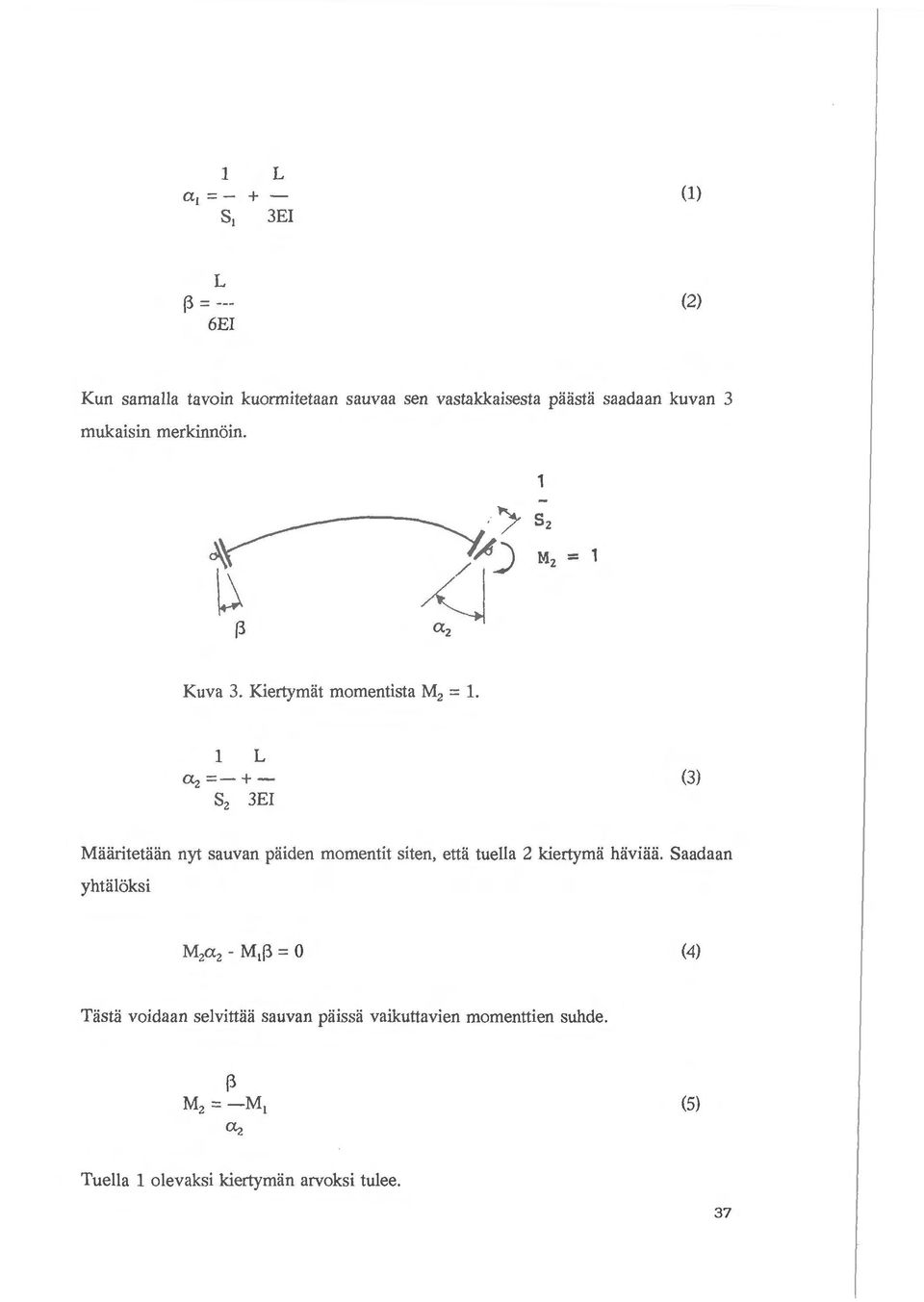 1 L az =- + S 2 3EI (3) Maaritetaiin nyt sauvan paiden momentit siten, etta tuella 2 kiertyma hiiviaa.