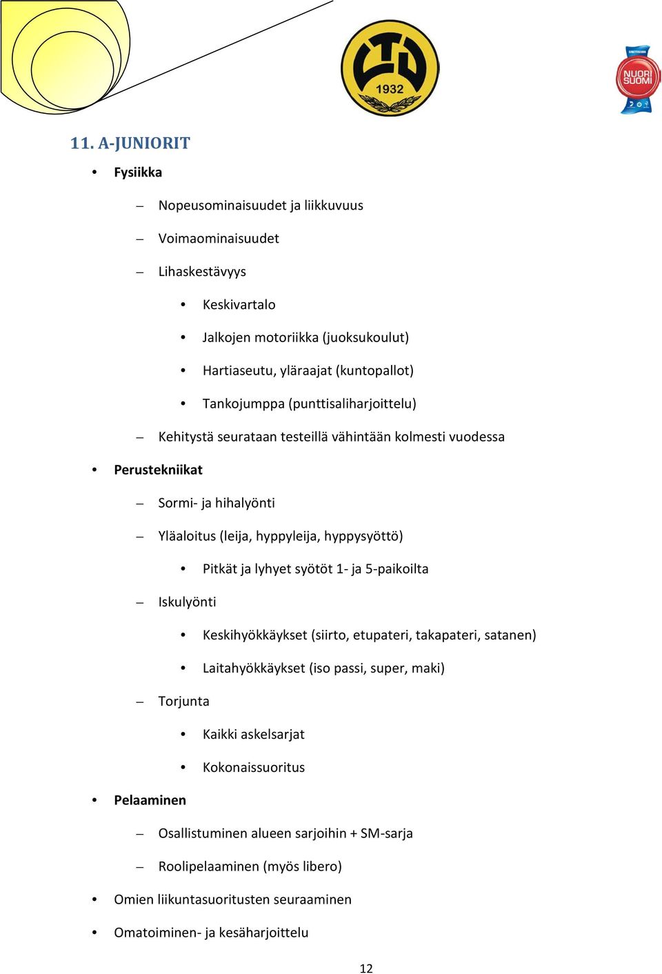 Pitkät ja lyhyet syötöt 1- ja 5-paikoilta Iskulyönti Keskihyökkäykset (siirto, etupateri, takapateri, satanen) Laitahyökkäykset (iso passi, super, maki) Torjunta Kaikki