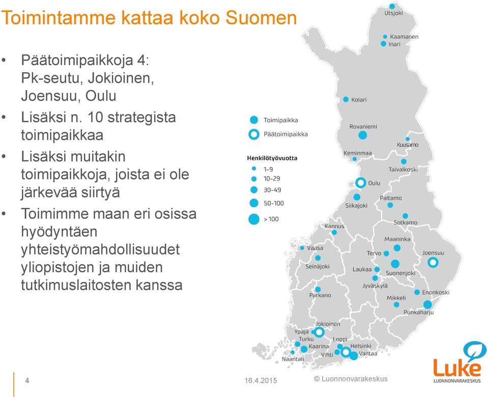 10 strategista toimipaikkaa Lisäksi muitakin toimipaikkoja, joista ei ole