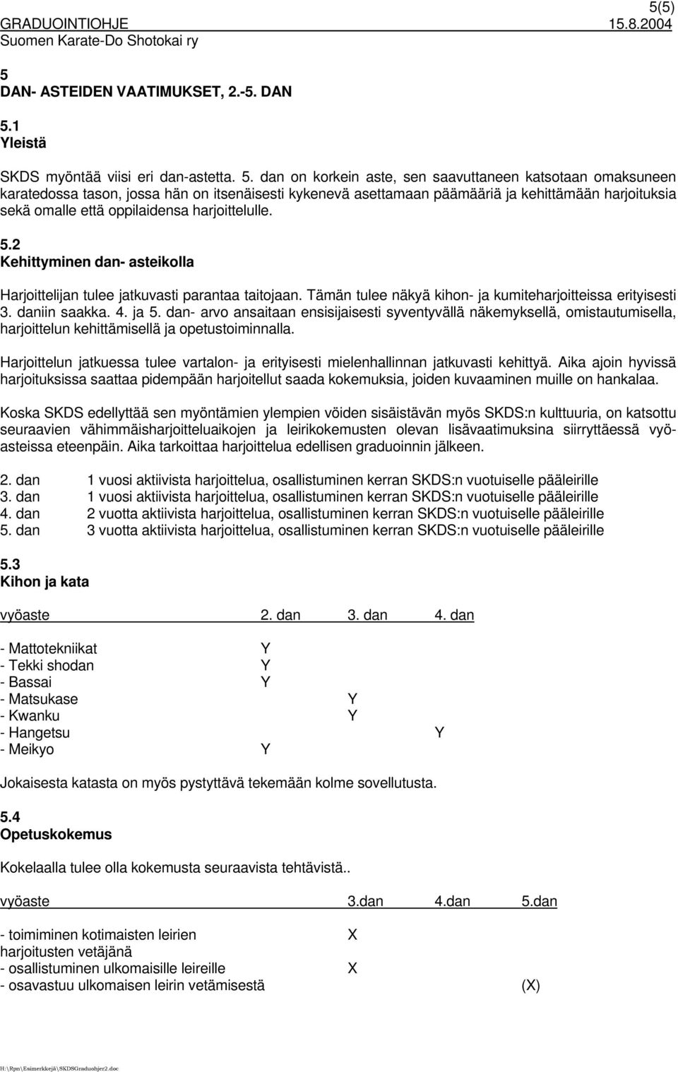 1 Yleistä SKDS myöntää viisi eri dan-astetta. 5.