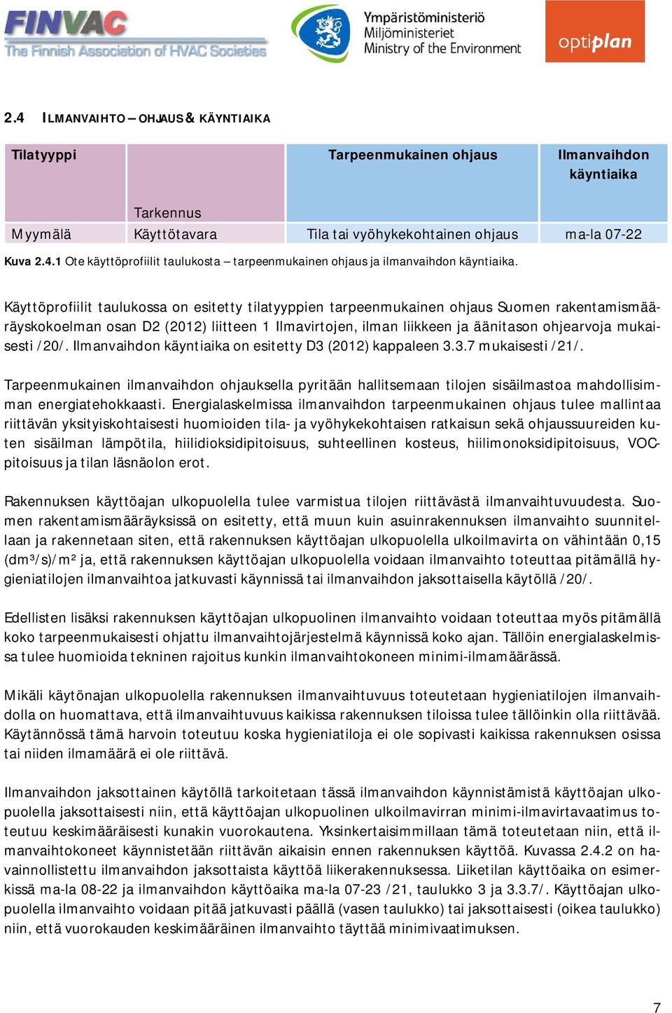 /20/. Ilmanvaihdon käyntiaika on esitetty D3 (2012) kappaleen 3.3.7 mukaisesti /21/.