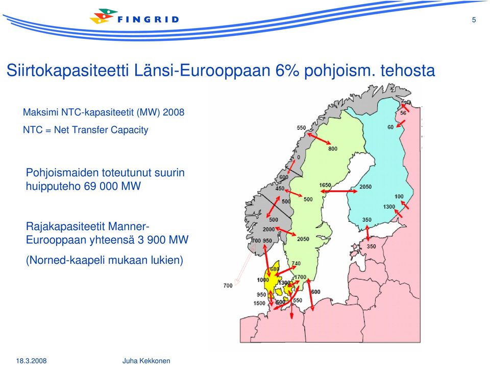 Capacity Pohjoismaiden toteutunut suurin huipputeho 69 000 MW