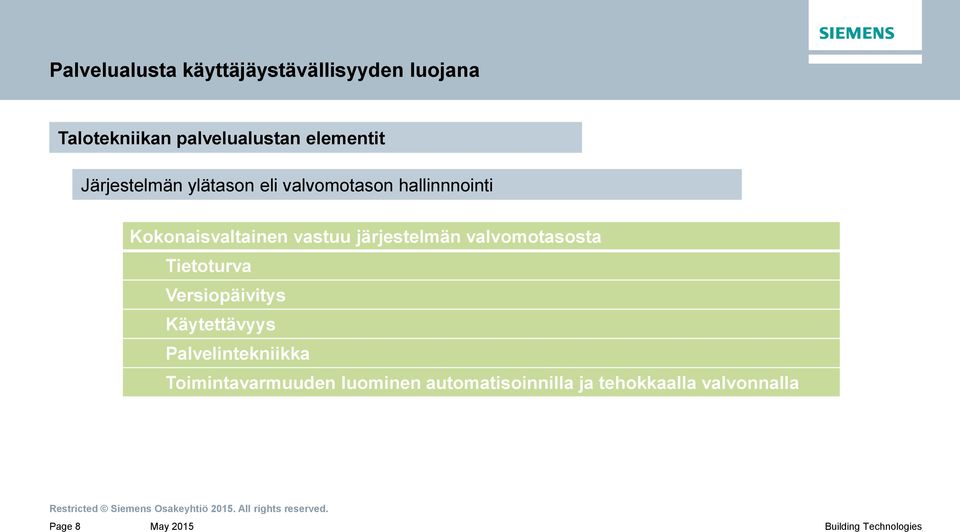 vastuu järjestelmän valvomotasosta Tietoturva Versiopäivitys Käytettävyys