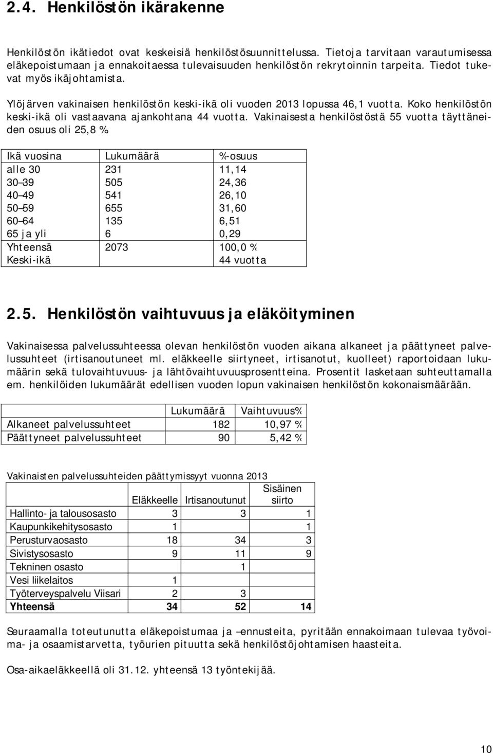 Ylöjärven vakinaisen henkilöstön keski-ikä oli vuoden 2013 lopussa 46,1 vuotta. Koko henkilöstön keski-ikä oli vastaavana ajankohtana 44 vuotta.
