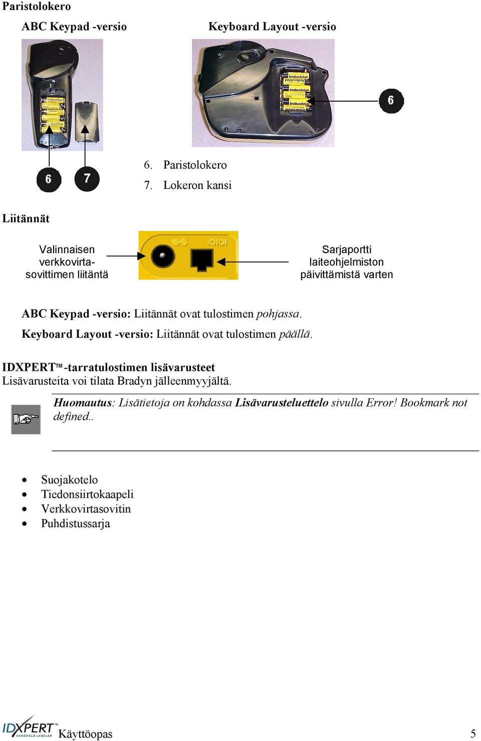 Liitännät ovat tulostimen pohjassa. Keyboard Layout -versio: Liitännät ovat tulostimen päällä.