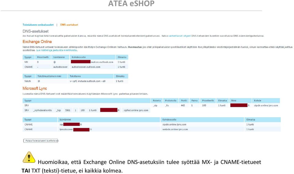 syöttää MX- ja CNAME-tietueet