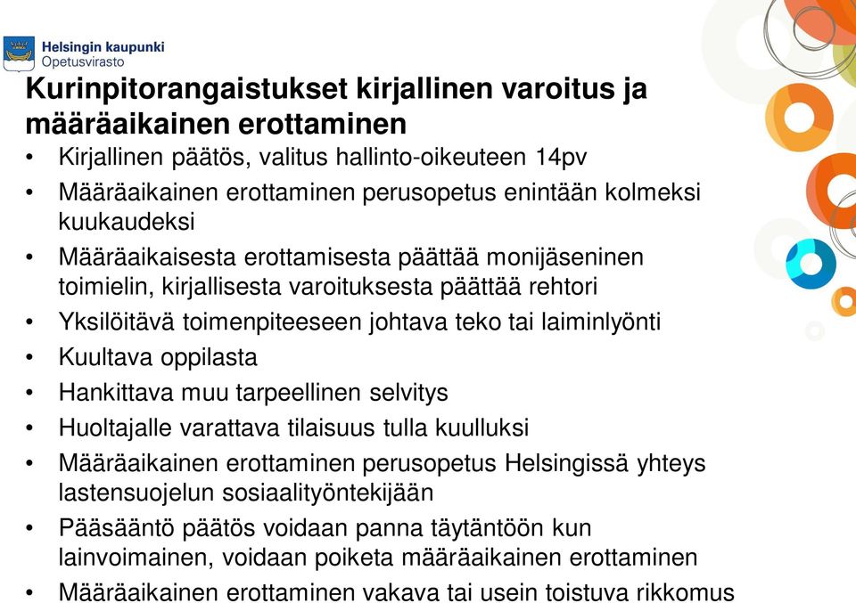 laiminlyönti Kuultava oppilasta Hankittava muu tarpeellinen selvitys Huoltajalle varattava tilaisuus tulla kuulluksi Määräaikainen erottaminen perusopetus Helsingissä yhteys