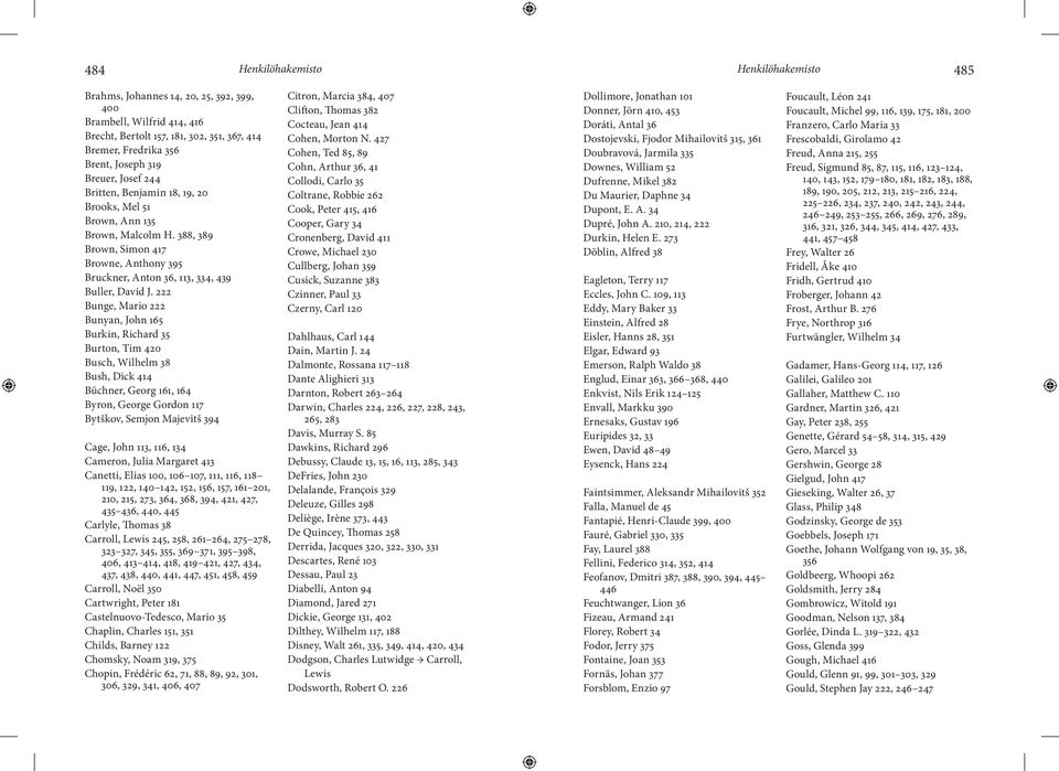 222 Bunge, Mario 222 Bunyan, John 165 Burkin, Richard 35 Burton, Tim 420 Busch, Wilhelm 38 Bush, Dick 414 Büchner, Georg 161, 164 Byron, George Gordon 117 Bytškov, Semjon Majevitš 394 Cage, John 113,
