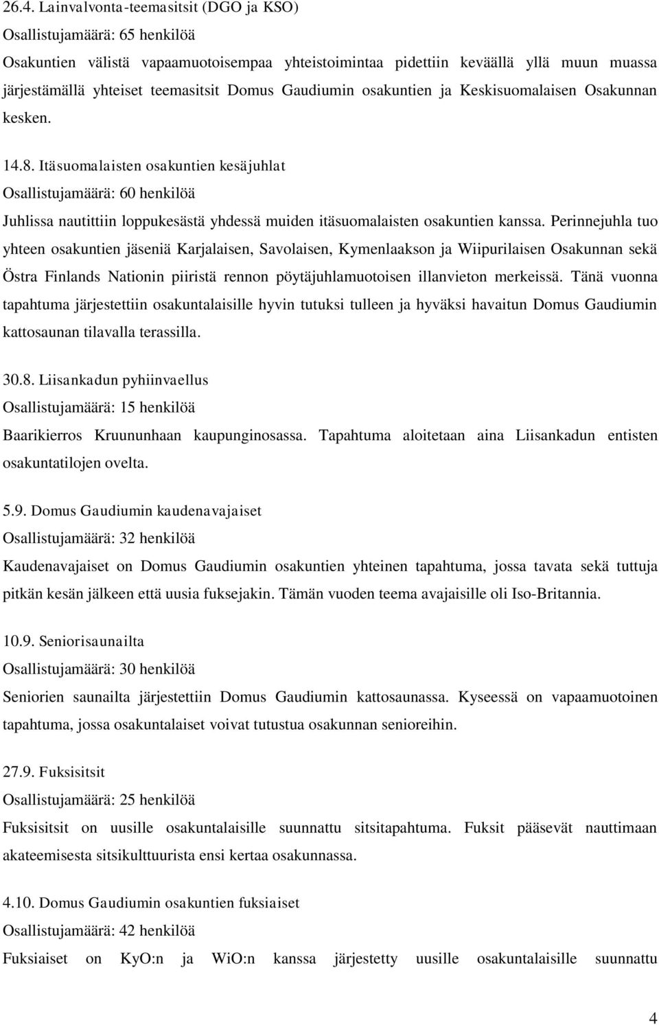 Itäsuomalaisten osakuntien kesäjuhlat Osallistujamäärä: 60 henkilöä Juhlissa nautittiin loppukesästä yhdessä muiden itäsuomalaisten osakuntien kanssa.