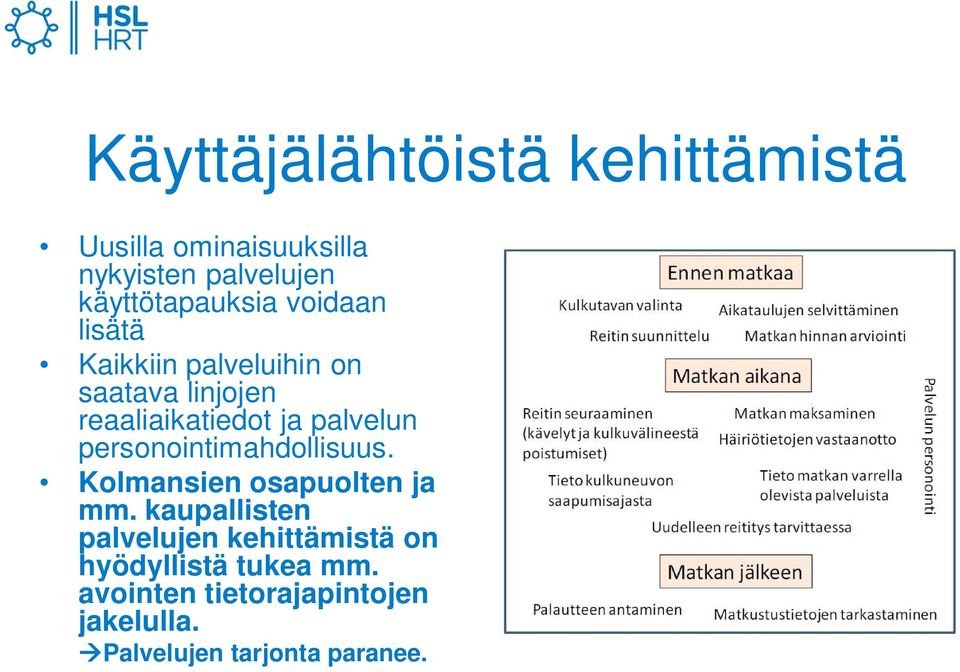 ja palvelun personointimahdollisuus. Kolmansien osapuolten ja mm.