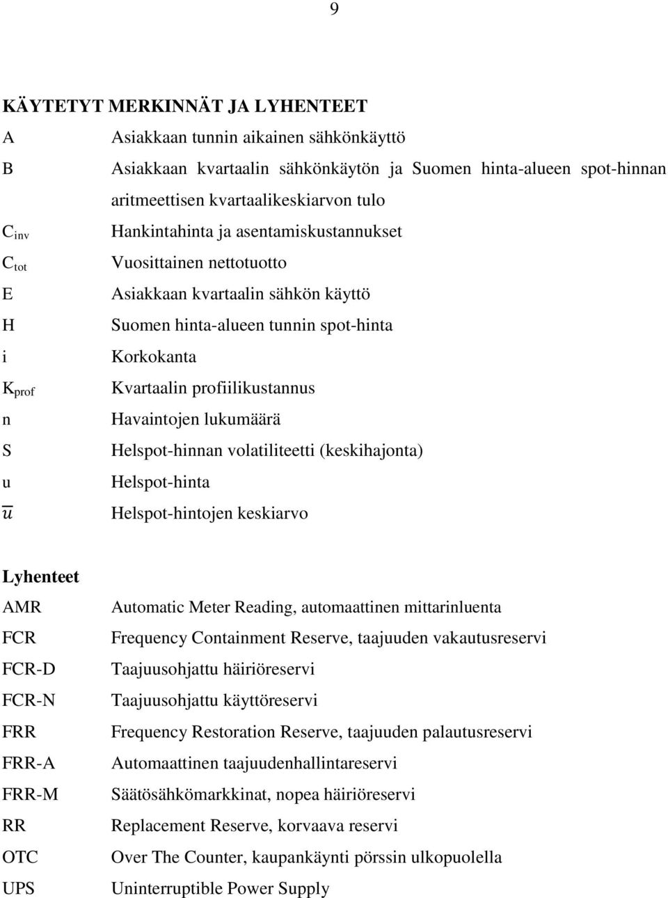 Havaintojen lukumäärä Helspot-hinnan volatiliteetti (keskihajonta) Helspot-hinta Helspot-hintojen keskiarvo Lyhenteet AMR FCR FCR-D FCR-N FRR FRR-A FRR-M RR OTC UPS Automatic Meter Reading,