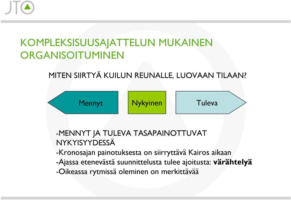 Mennyt Nykyinen Tuleva -MENNYT JA TULEVA TASAPAINOTTUVAT NYKYISYYDESSÄ