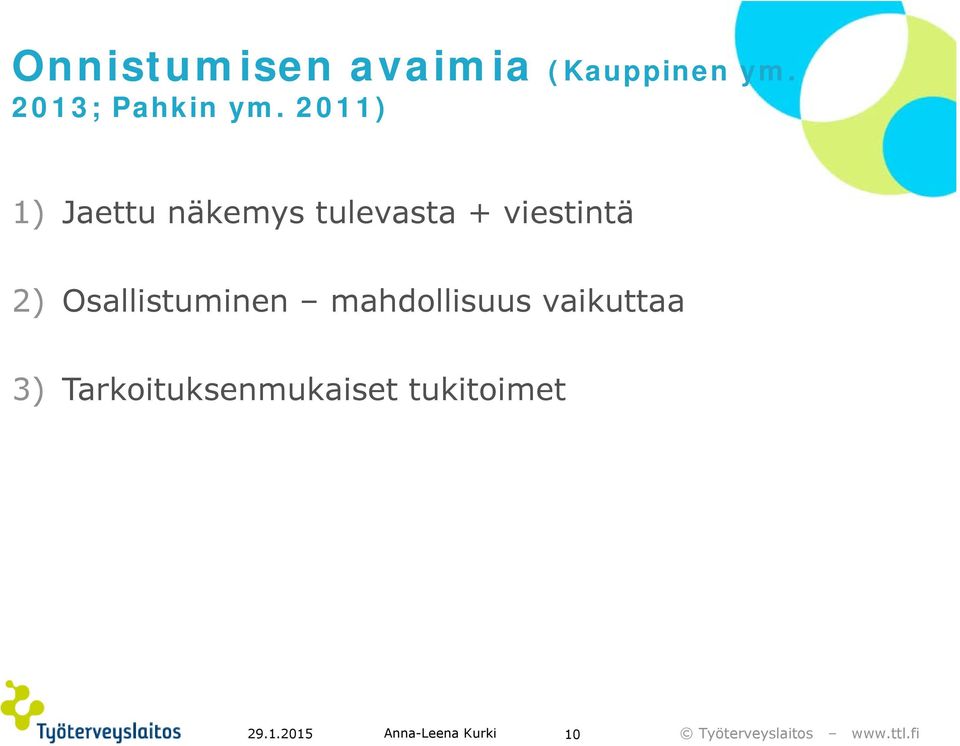 2011) 1) Jaettu näkemys tulevasta +