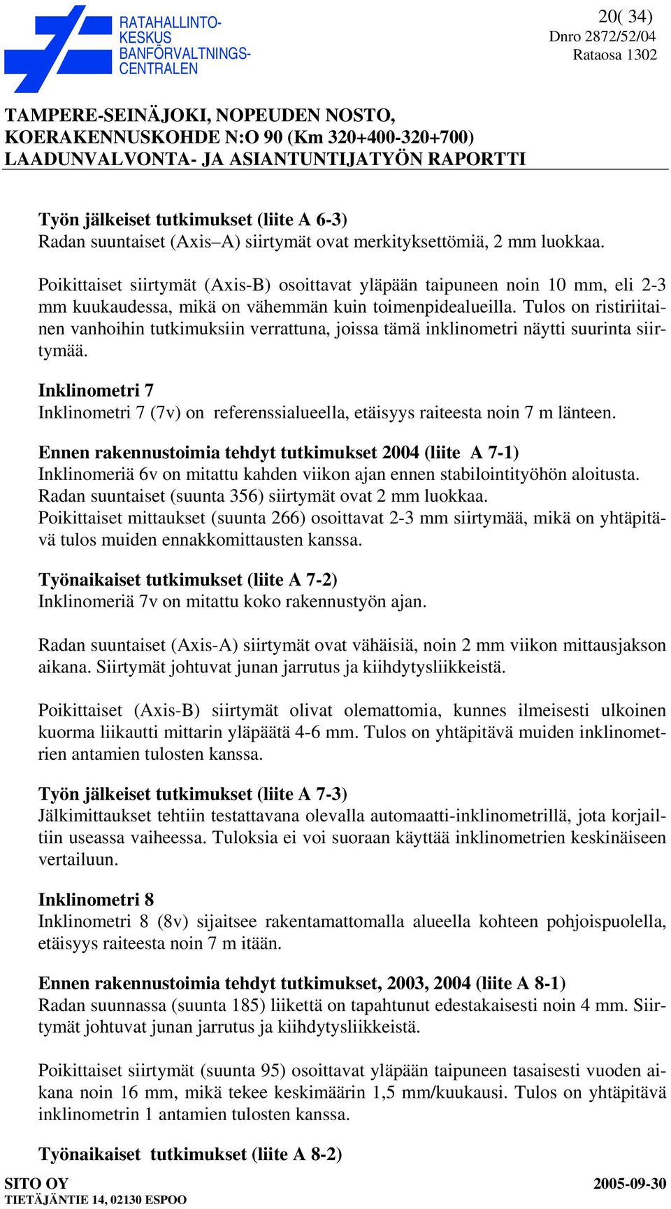 Tulos on ristiriitainen vanhoihin tutkimuksiin verrattuna, joissa tämä inklinometri näytti suurinta siirtymää.