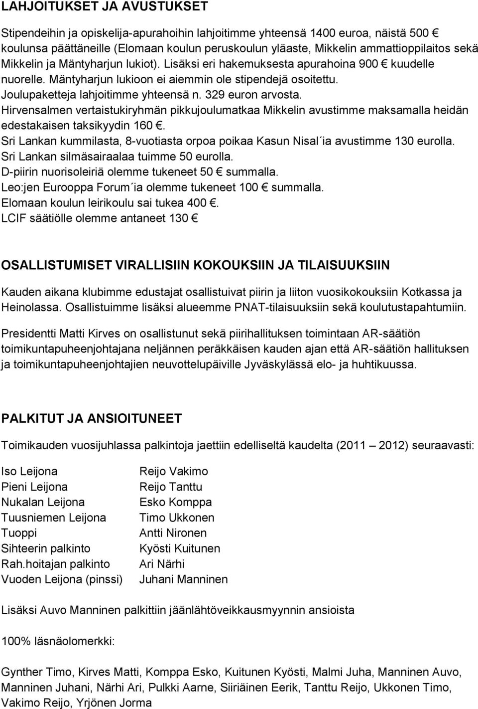 329 euron arvosta. Hirvensalmen vertaistukiryhmän pikkujoulumatkaa Mikkelin avustimme maksamalla heidän edestakaisen taksikyydin 160.