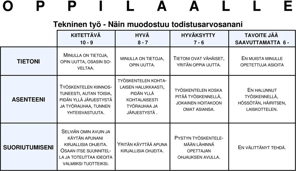 EN MUISTA MINULLE OPETETTUJA ASIOITA ASENTEENI TYÖSKENTELEN KIINNOS- TUNEESTI, AUTAN TOISIA, PIDÄN YLLÄ JÄRJESTYSTÄ JA TYÖRAUHAA, TUNNEN YHTEISVASTUUTA.