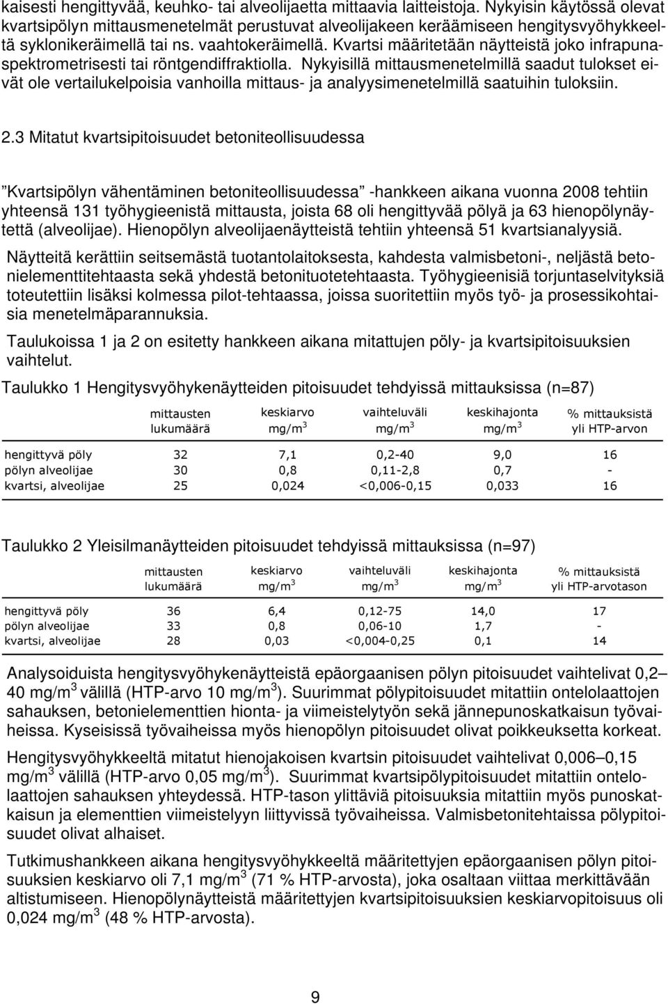 Kvartsi määritetään näytteistä joko infrapunaspektrometrisesti tai röntgendiffraktiolla.