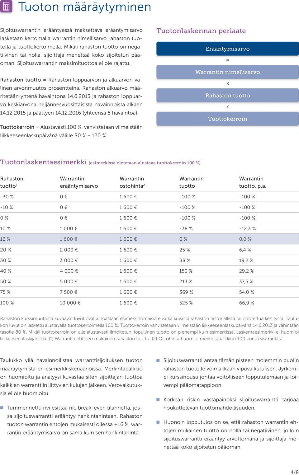 Rahaston tuotto = Rahaston loppuarvon ja alkuarvon välinen arvonmuutos prosentteina. Rahaston alkuarvo määritetään yhtenä havaintona 14.6.