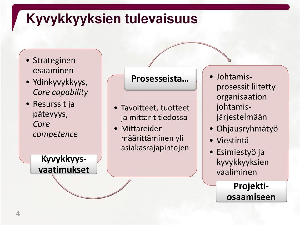 määrittäminen yli asiakasrajapintojen Kyvykkyysvaatimukset Johtamisprosessit liitetty