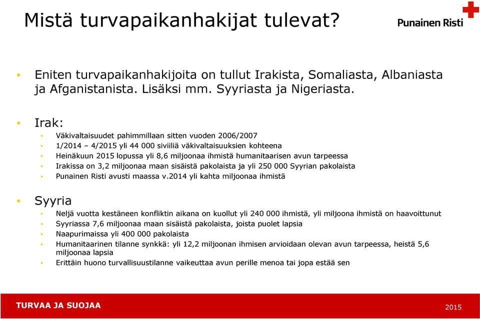 Irakissa on 3,2 miljoonaa maan sisäistä pakolaista ja yli 250 000 Syyrian pakolaista Punainen Risti avusti maassa v.