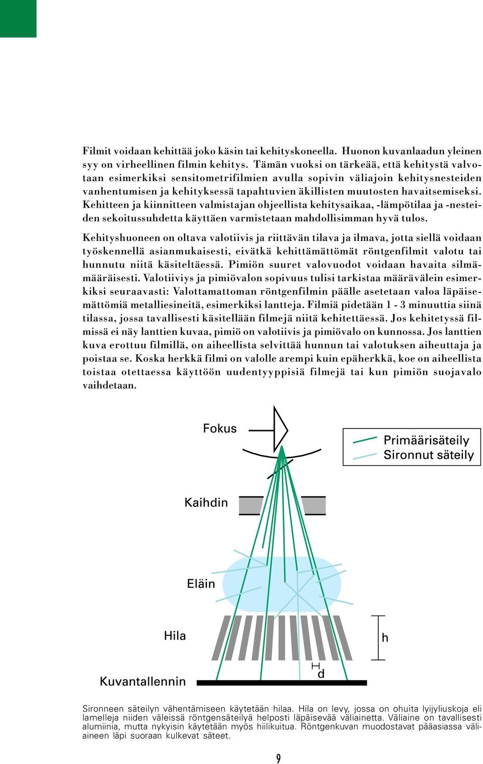 havaitsemiseksi. Kehitteen ja kiinnitteen valmistajan ohjeellista kehitysaikaa, -lämpötilaa ja -nesteiden sekoitussuhdetta käyttäen varmistetaan mahdollisimman hyvä tulos.