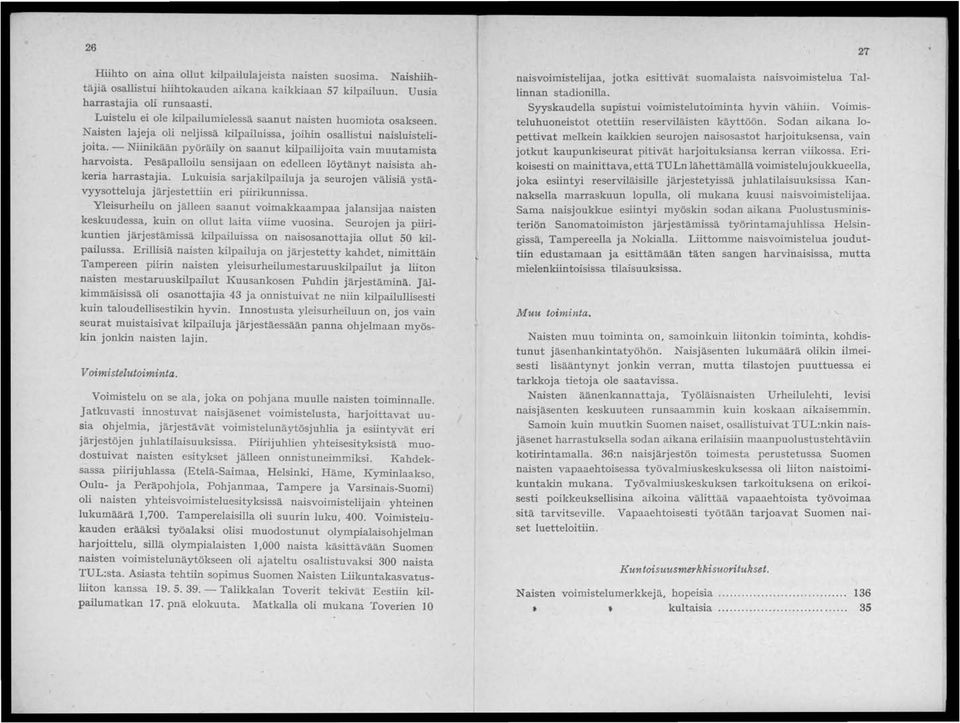 - Niinikään pyöräily on saanut kilpailijoita vain muutamista harvoista. Pesäpalloilu sensijaan on edelleen löytänyt naisista ahkeria harrastajia.