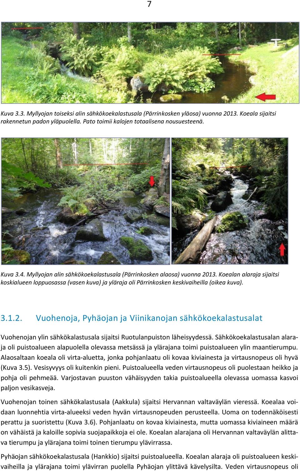 Sähkökoekalastusalan alaraja oli puistoalueen alapuolella olevassa metsässä ja ylärajana toimi puistoalueen ylin maantierumpu.