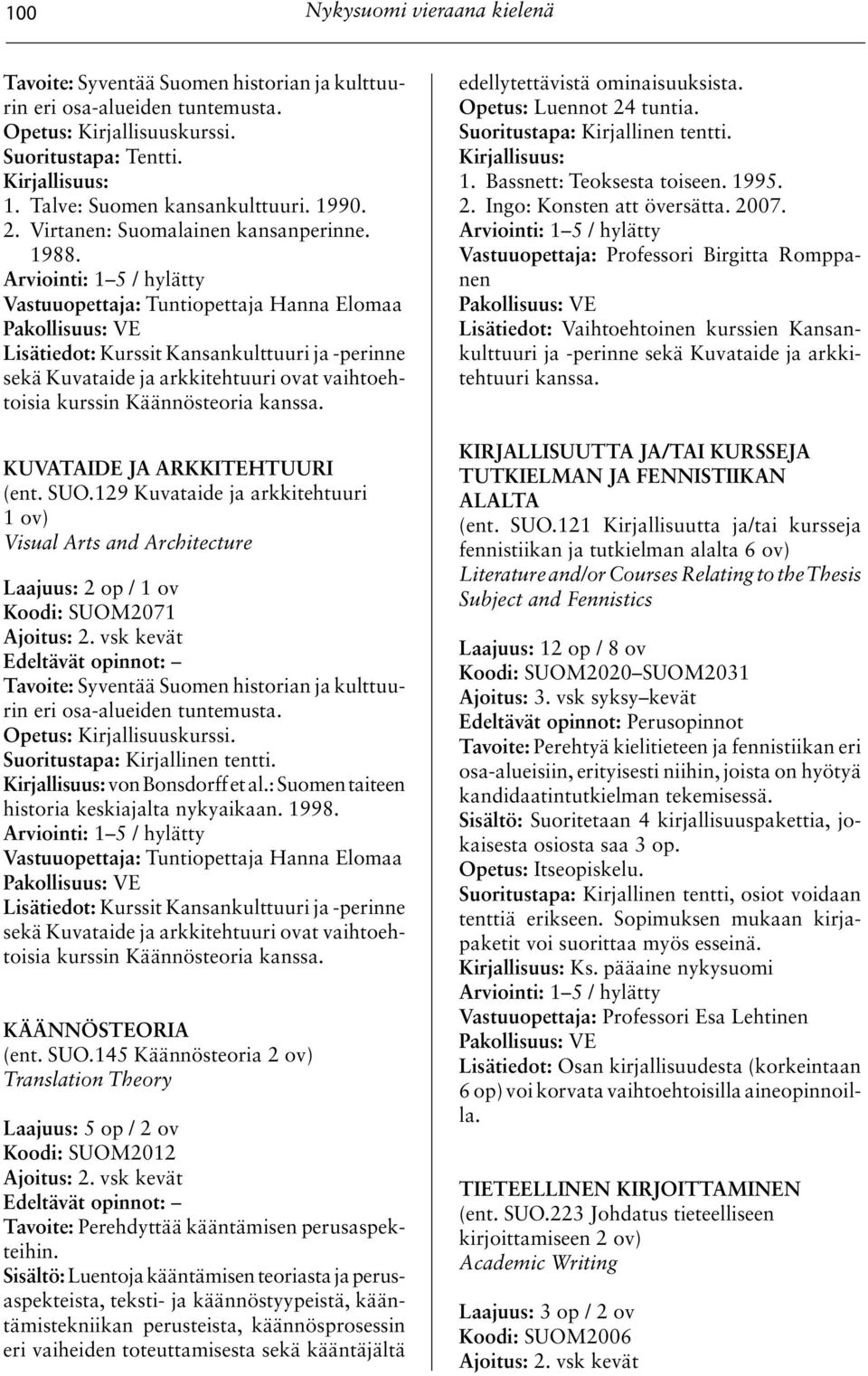 129 Kuvataide ja arkkitehtuuri 1 ov) Visual Arts and Architecture Laajuus: 2 op / 1 ov Koodi: SUOM2071 2. vsk kevät von Bonsdorff et al.: Suomen taiteen historia keskiajalta nykyaikaan. 1998.