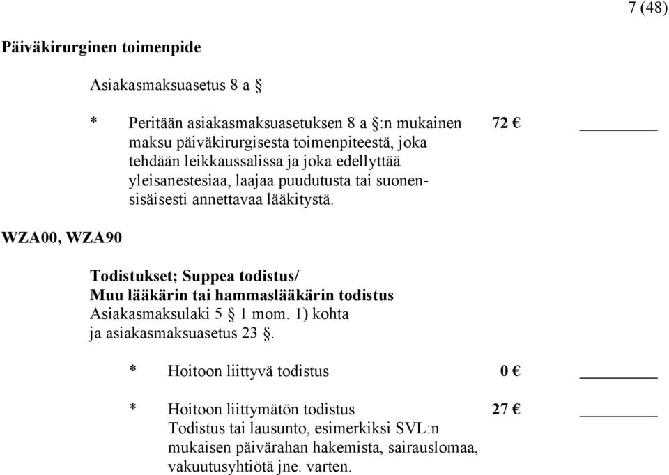 Todistukset; Suppea todistus/ Muu lääkärin tai hammaslääkärin todistus Asiakasmaksulaki 5 1 mom. 1) kohta ja asiakasmaksuasetus 23.