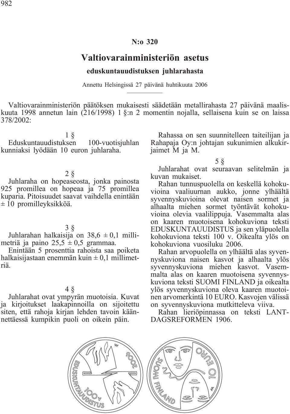 2 Juhlaraha on hopeaseosta, jonka painosta 925 promillea on hopeaa ja 75 promillea kuparia. Pitoisuudet saavat vaihdella enintään ± 10 promilleyksikköä.