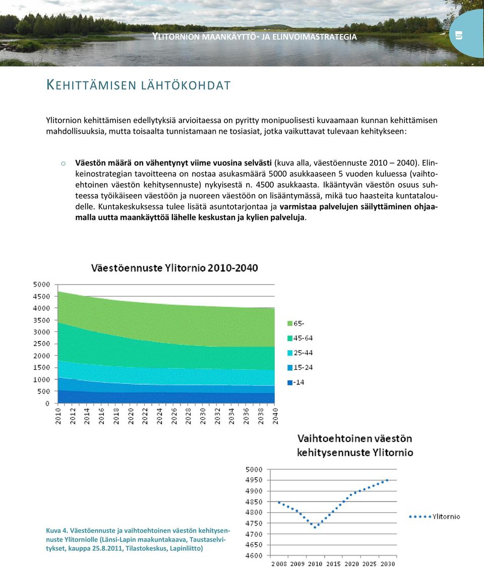 Elinkeinstrategian tavitteena n nstaa asukasmäärä 5000 asukkaaseen 5 vuden kuluessa (vaihtehtinen väestön kehitysennuste) nykyisestä n. 4500 asukkaasta.