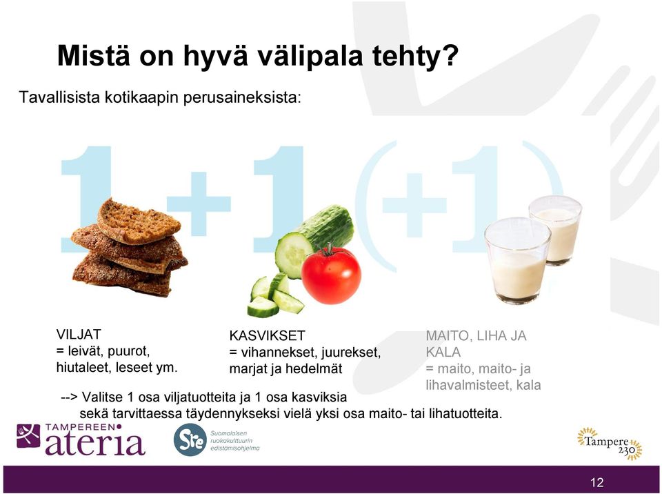 KASVIKSET = vihannekset, juurekset, marjat ja hedelmät MAITO, LIHA JA KALA = maito, maito