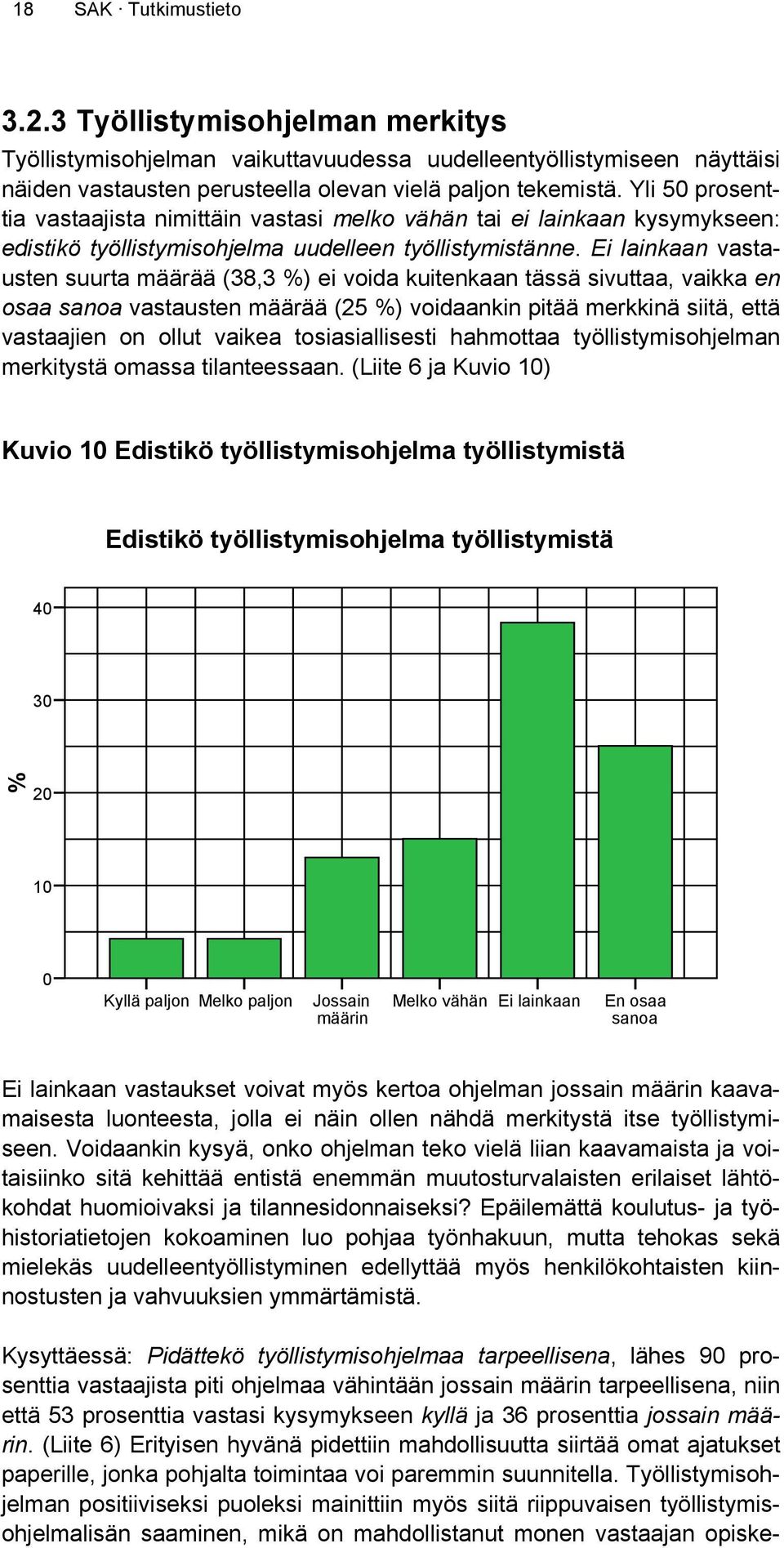 Ei lainkaan vastausten suurta määrää (38,3 %) ei voida kuitenkaan tässä sivuttaa, vaikka en osaa sanoa vastausten määrää (25 %) voidaankin pitää merkkinä siitä, että vastaajien on ollut vaikea