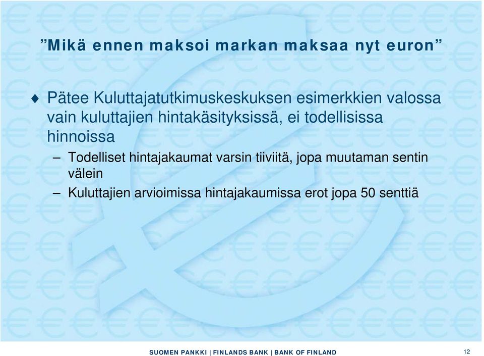 hintakäsityksissä, ei todellisissa hinnoissa Todelliset hintajakaumat