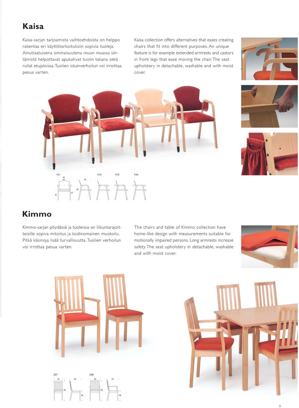 Kaisa collection offers alternatives that eases creating chairs that fit into different purposes.