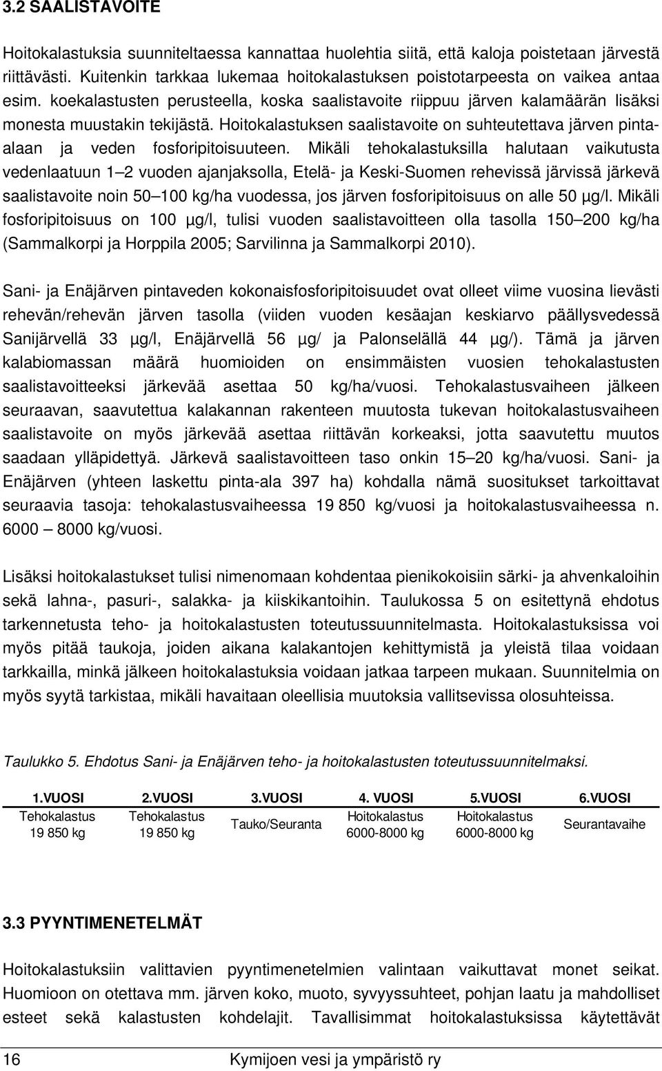 Hoitokalastuksen saalistavoite on suhteutettava järven pintaalaan ja veden fosforipitoisuuteen.