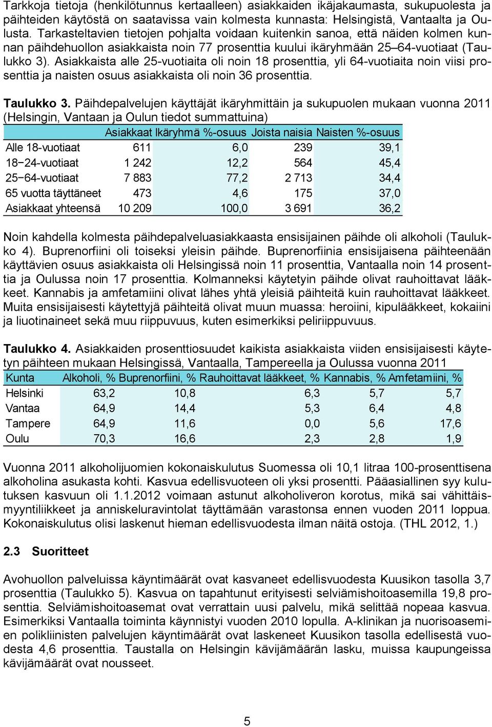 Asiakkaista alle 25-vuotiaita oli noin 18 prosenttia, yli 64-vuotiaita noin viisi prosenttia ja naisten osuus asiakkaista oli noin 36 prosenttia. Taulukko 3.