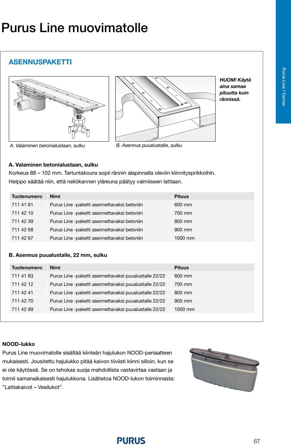 Tuotenumero Nimi 7 4 8 Purus Line -paketti asennettavaksi betoniin 600 mm 7 4 0 Purus Line -paketti asennettavaksi betoniin 700 mm 7 4 9 Purus Line -paketti asennettavaksi betoniin 800 mm 7 4 68