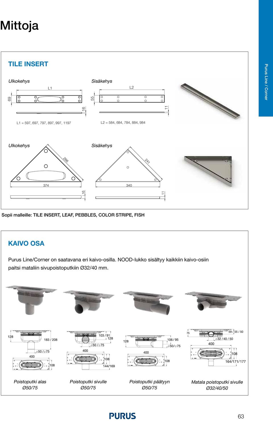 on saatavana eri kaivo-osilla. NOOD-lukko sisältyy kaikkiin kaivo-osiin paitsi mataliin sivupoistoputkiin Ø/40 mm.