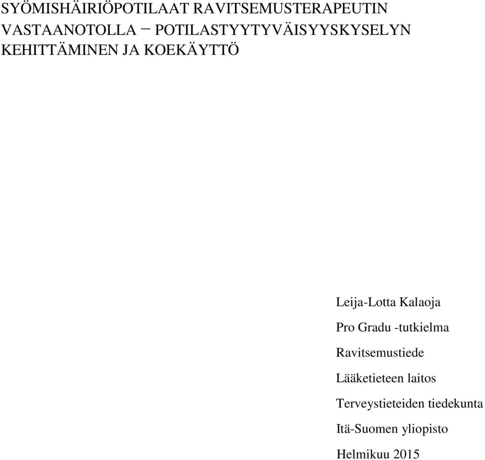 Leija-Lotta Kalaoja Pro Gradu -tutkielma Ravitsemustiede